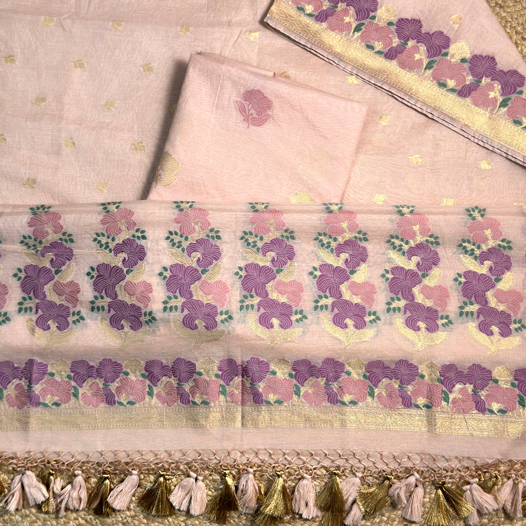 Lavender pink Chanderi hand woven suit set