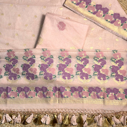 Lavender pink Chanderi hand woven suit set
