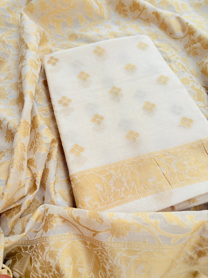 White base Chanderi shikargah suit set