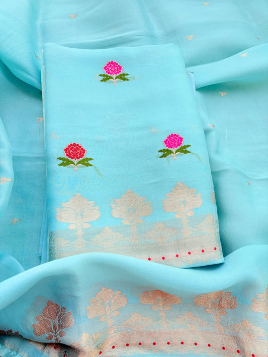 Blue kora kadhwa silk suit set