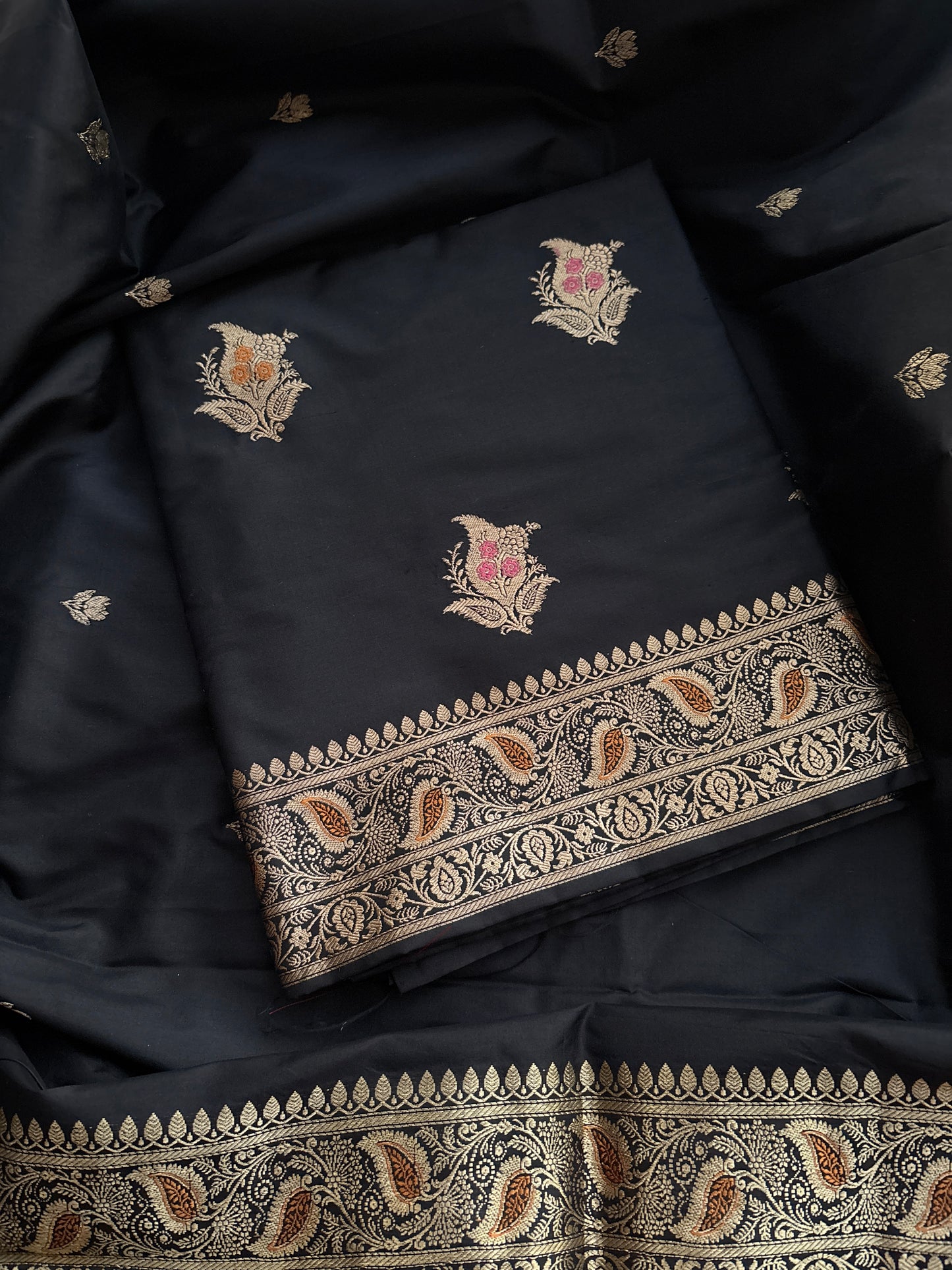 Black katan by katan silk kadhwa meenadar suit set