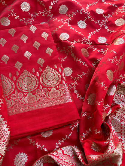 Red mashru silk suit set