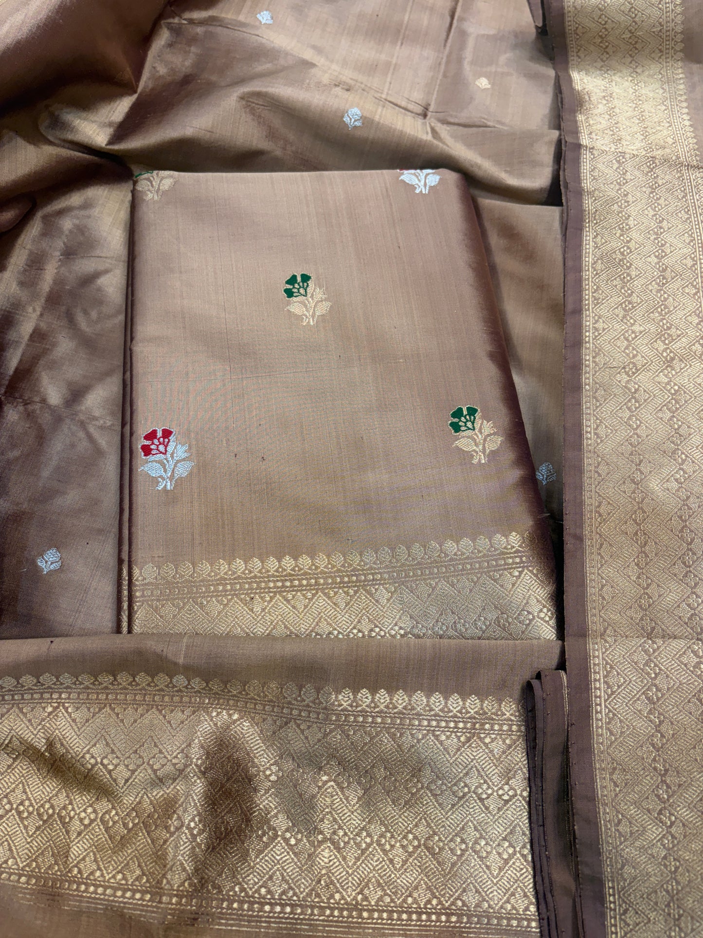 Earthy color katan silk kadhwa suit set