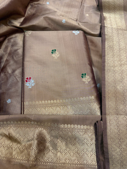 Earthy color katan silk kadhwa suit set