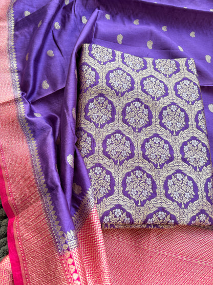 Purple Chiniya silk brocade suit set