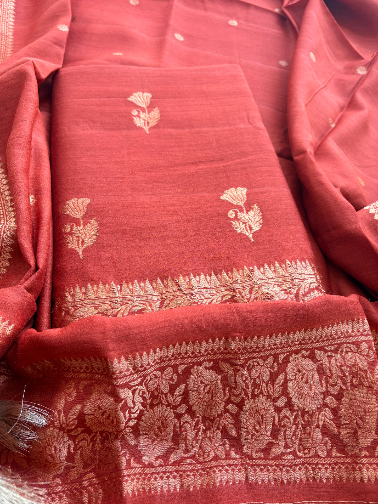 Rust raw silk tussar kadhwa suit set
