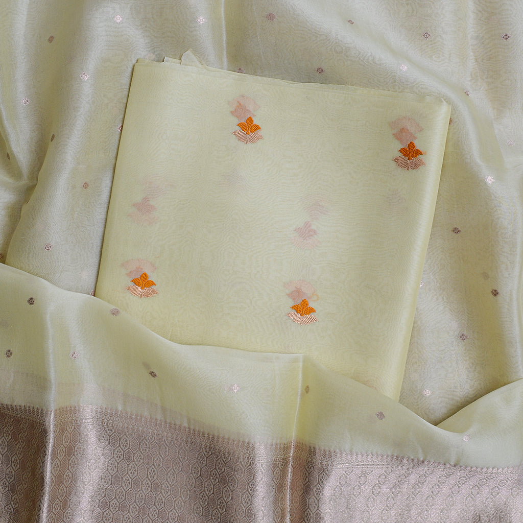 Lime kora silk kadhwa suit set