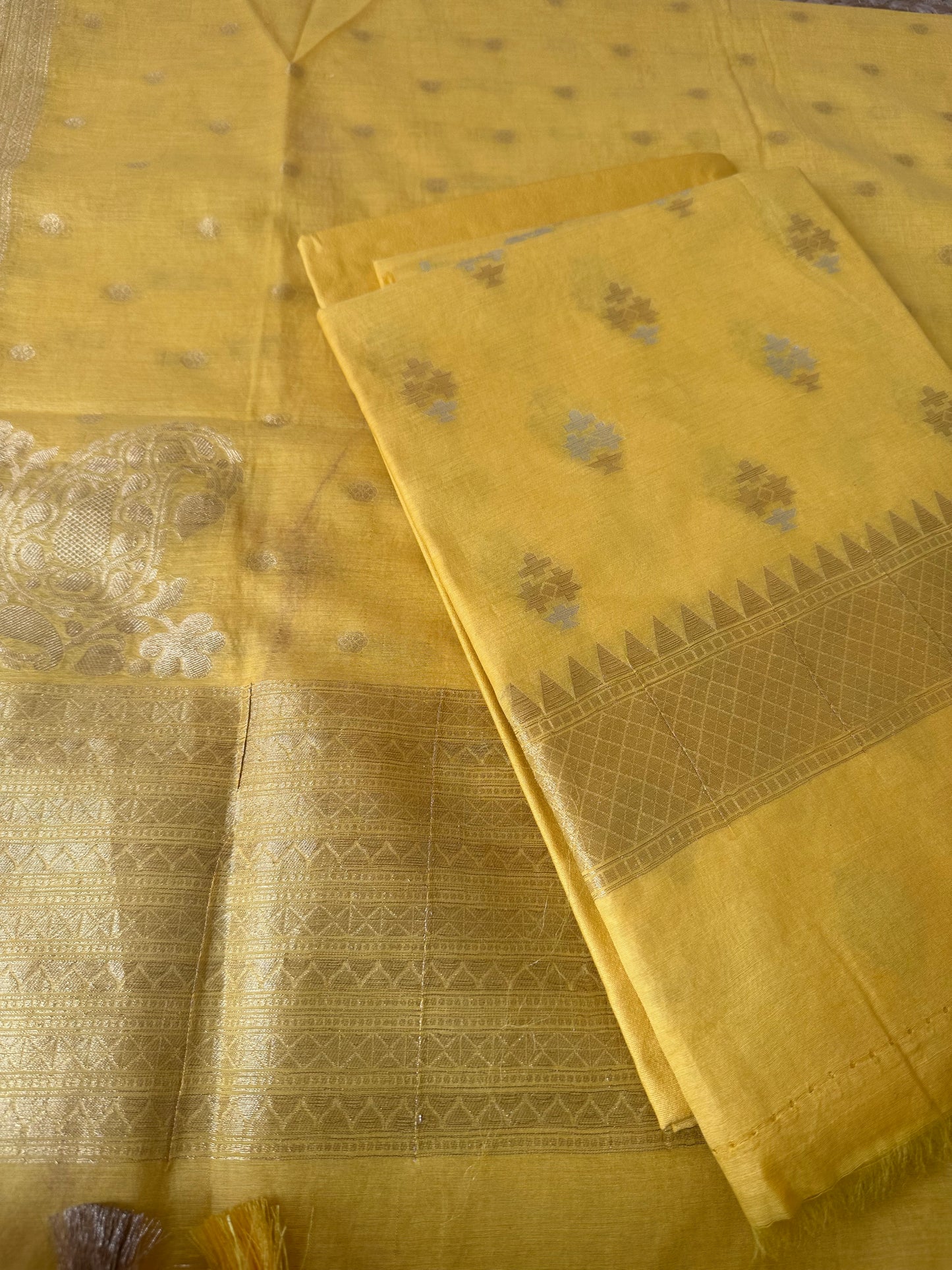 Yellow chanderi cotton 3 piece suit