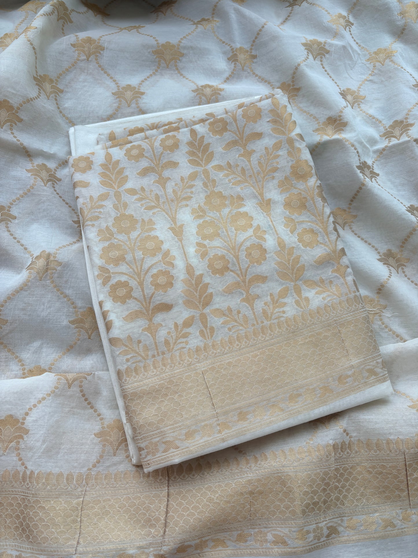 White base handwoven Chanderi suit set