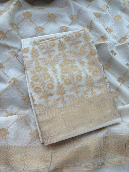 White base handwoven Chanderi suit set