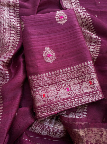 Wine raw silk tussar kadhwa suit set