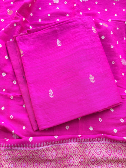 Pink moonga silk kadhwa suit with bandhani dupatta