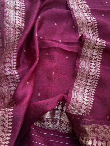 Wine raw silk tussar kadhwa suit set