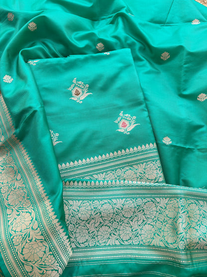 Turq katan by katan silk kadhwa suit set