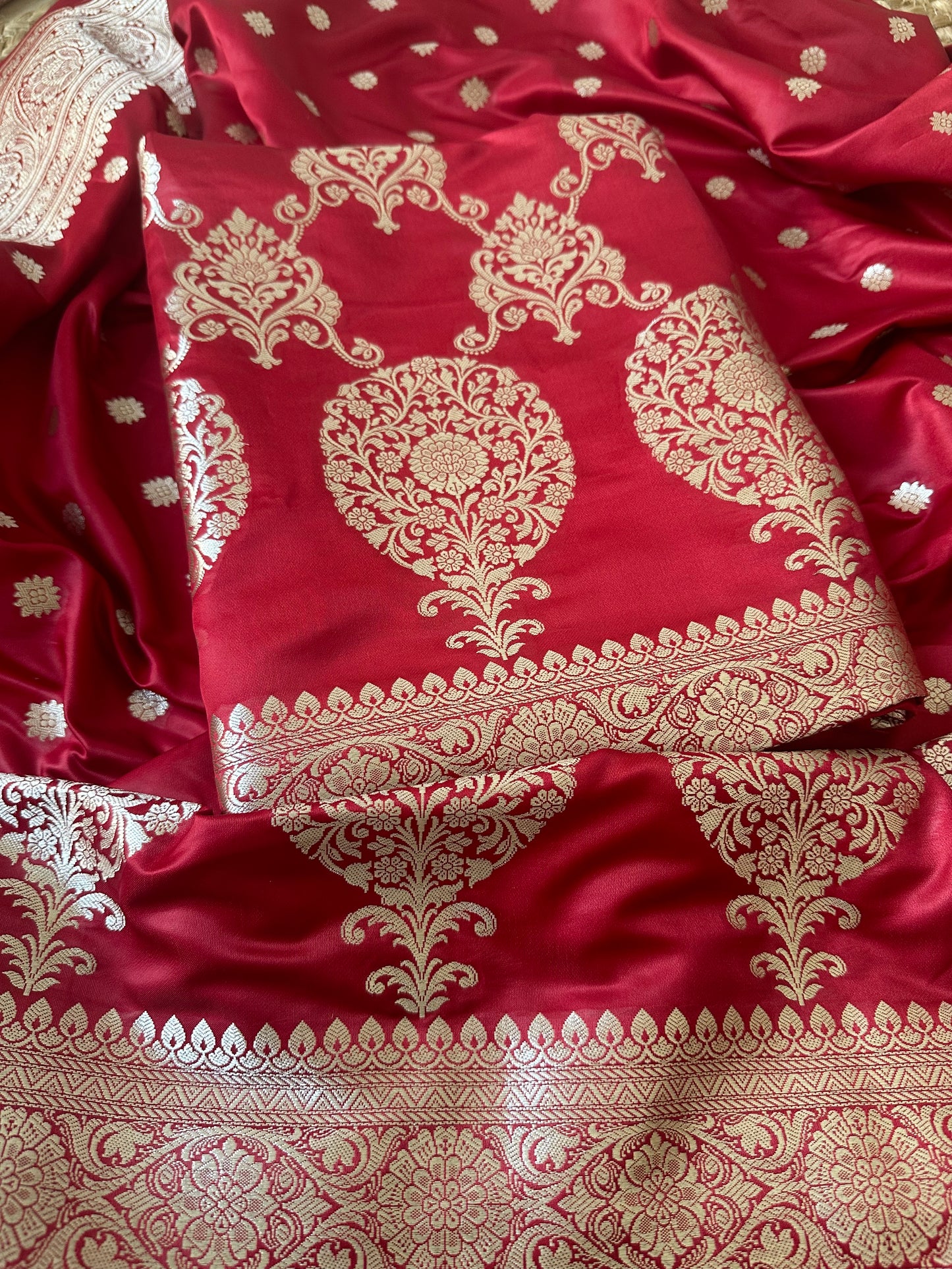 Red Mashru silk suit set