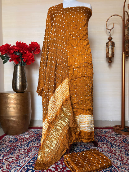Mustard bandhani suit set (3 piece )