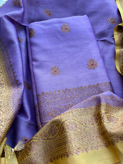 Lavender yellow tussar silk suit set