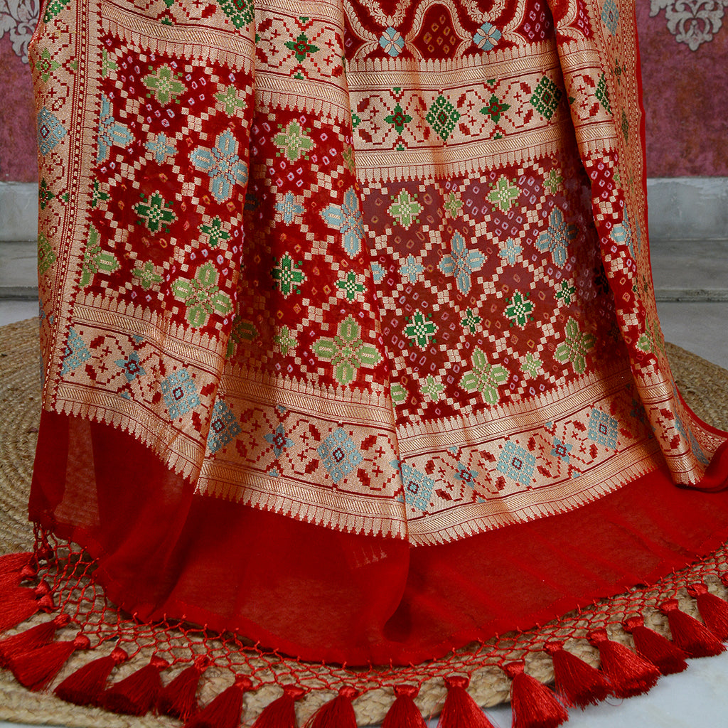 Red paithani weaving Khaddi georgette dupatta