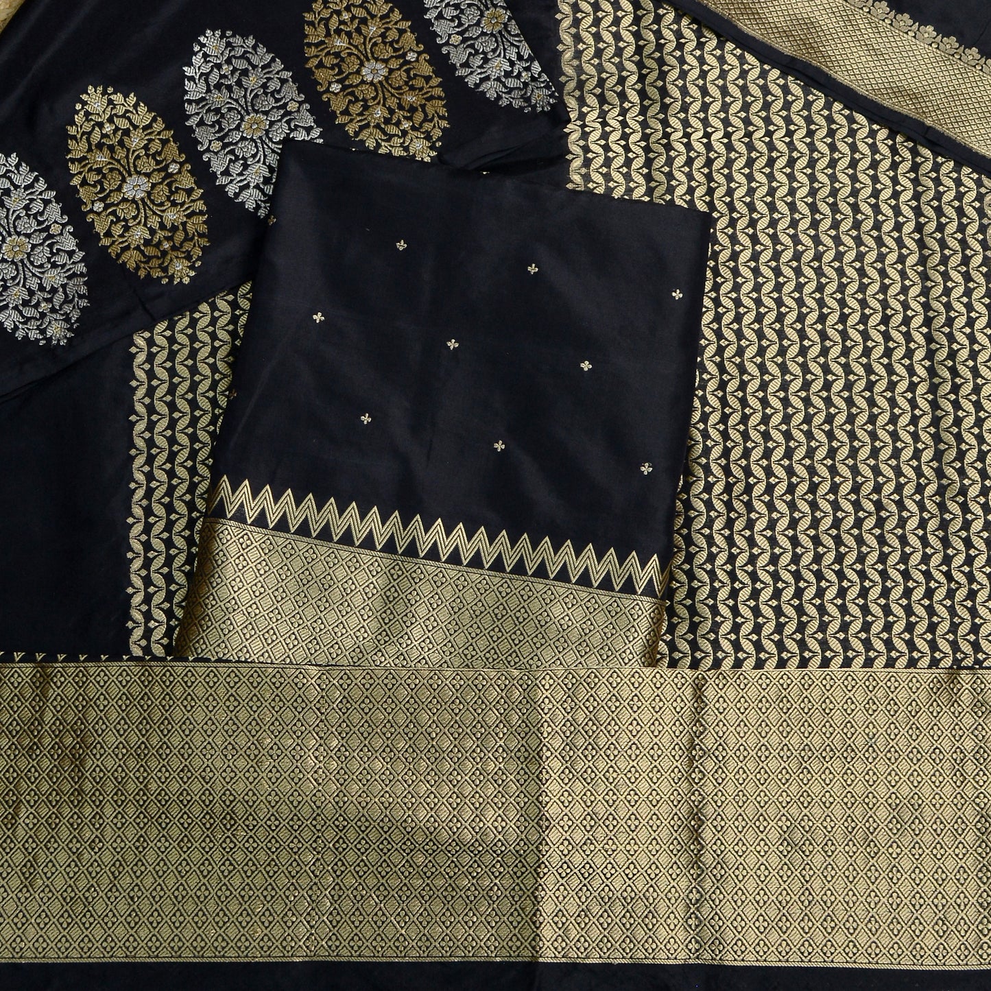 Black Katan by katan silk kadhwa suit set