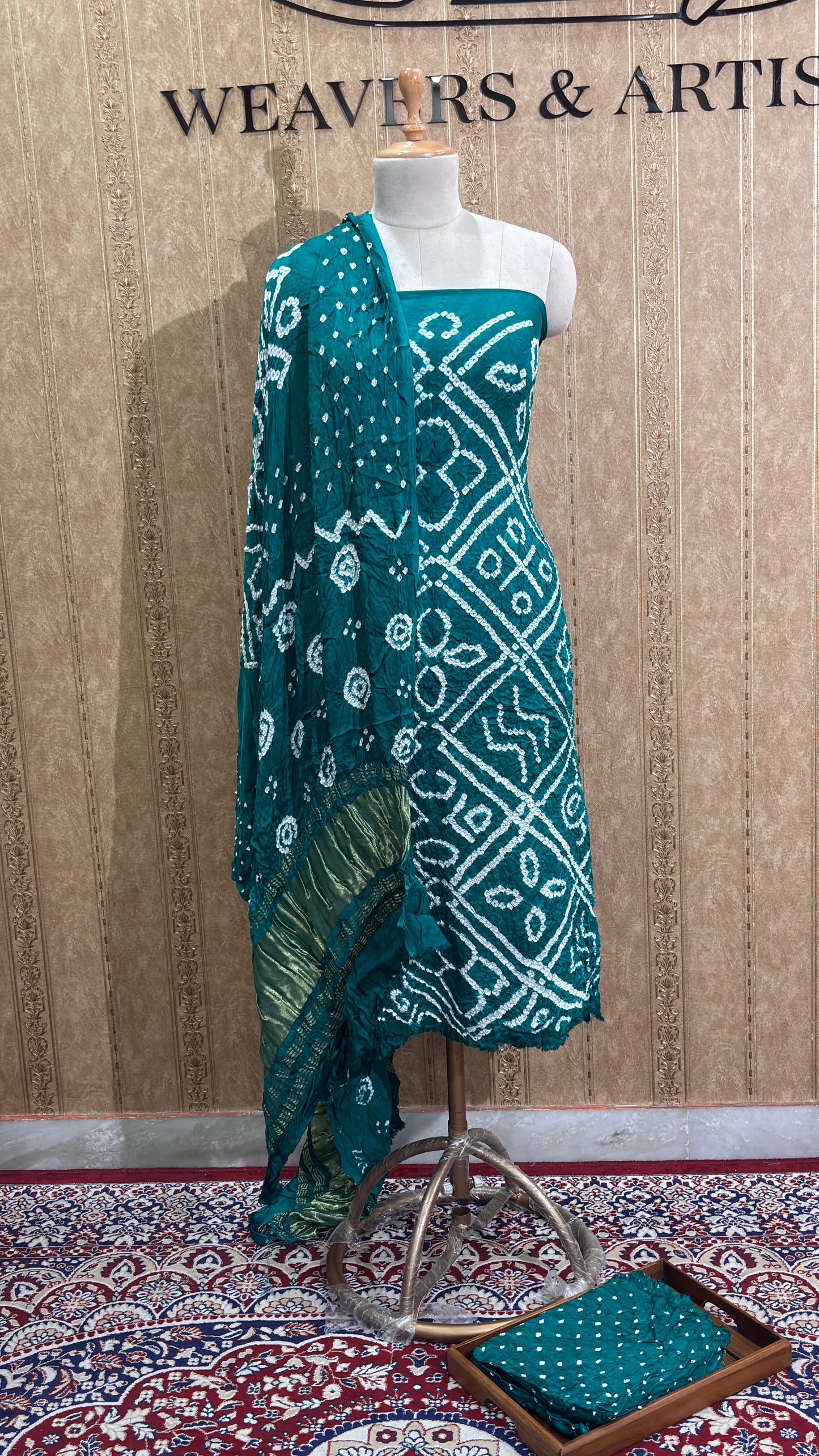 Green gajji silk bandhani suit set