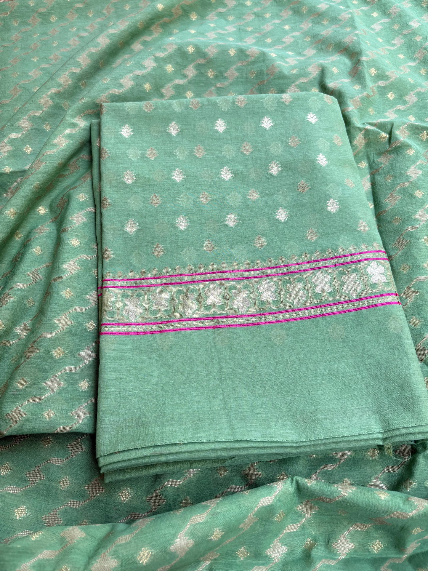 Green jamdani cotton 3 piece suit set