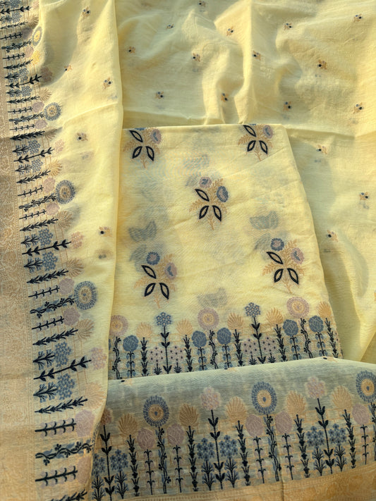 Lime Resham weaving flower weaving suit set
