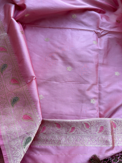 Pink katan by katan silk kadhwa suit set