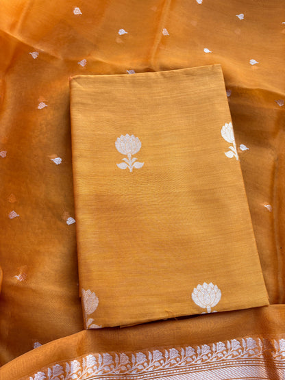 Yellow Chiniya silk kora kadhwa suit set