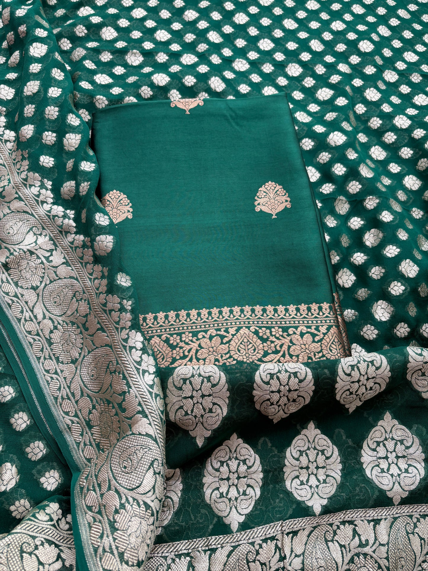 Green mango silk with georgette dupatta