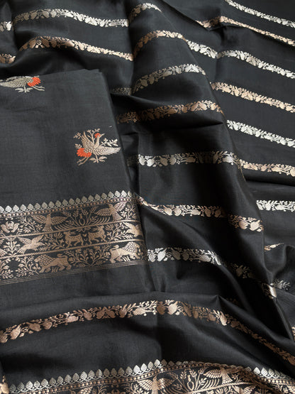 Black raw mango silk kadhwa suit set