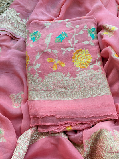 Peach Khaddi georgette suit set