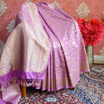 Light Purple shikargah  Silk Saree