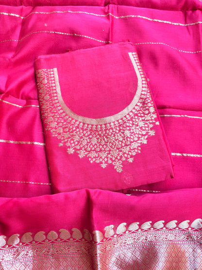 Pink Chiniya silk 3 piece suit set