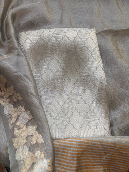 Silver grey tissue brocade suit set