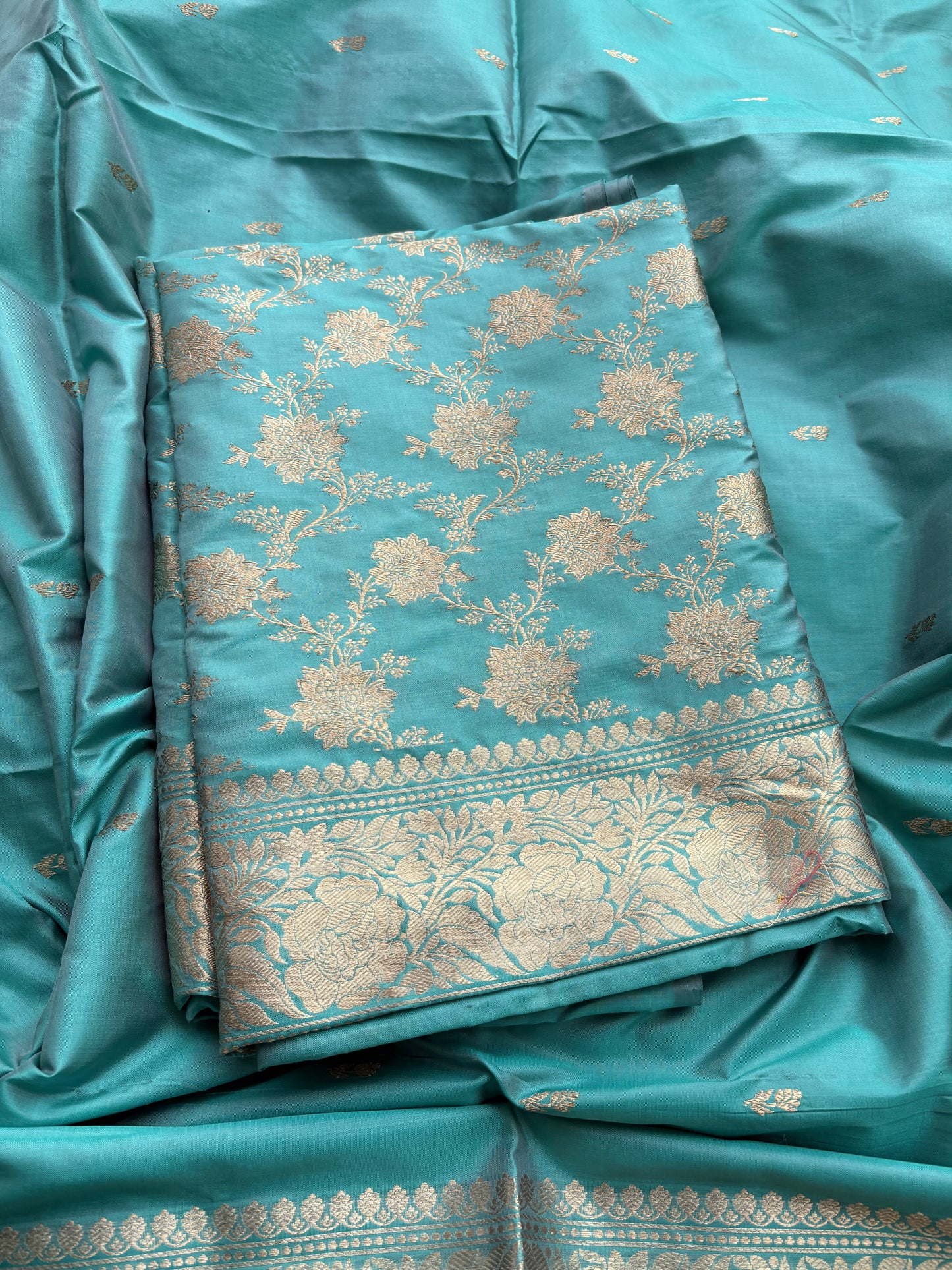 Blue jaal katan by Katan silk suit set