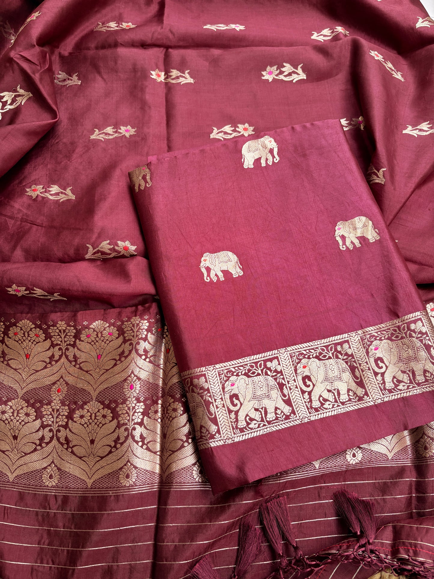 Maroon pure silk kadhwa suit set