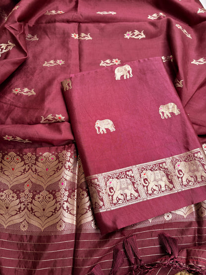 Maroon pure silk kadhwa suit set