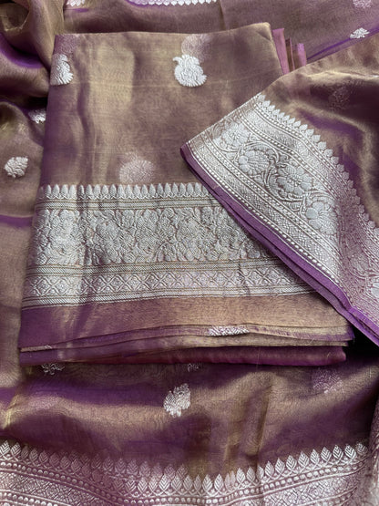 Magenta pure silver zari kadhwa tissue suit set