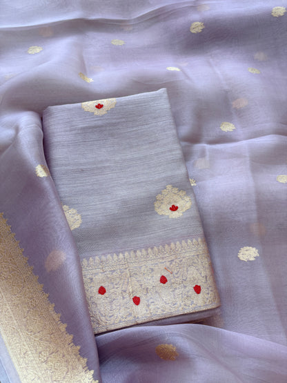 Lavender moonga silk kadhwa suit set