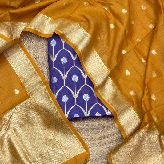 Purple mustard cotton silk suit set