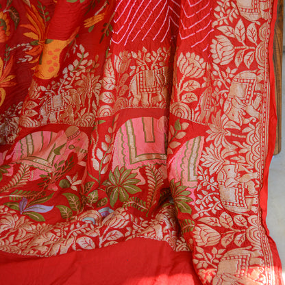 Red Khaddi georgette figure dupatta