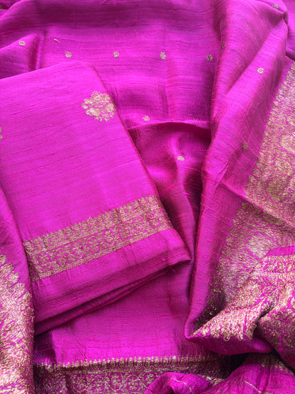 Pink raw silk kadhwa suit set