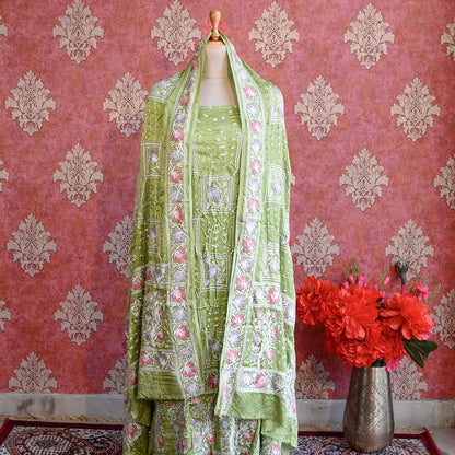 Green bandhani Chikankari suit set