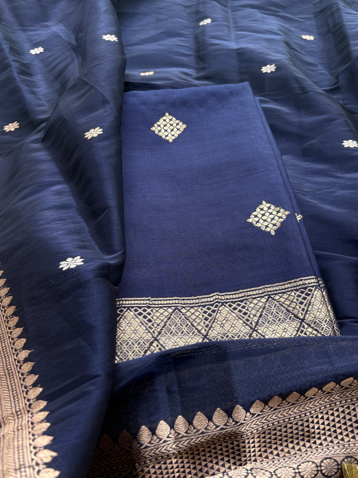 Blue Chiniya silk kurta , bottom tissue silk dupatta