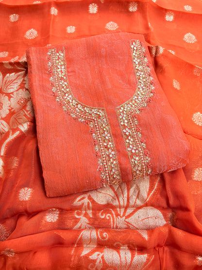 Peach orange tissue silk 3 piece  suit set
