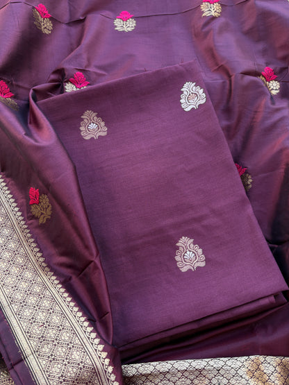 Wine Chiniya silk kurta set with katan silk dupatta