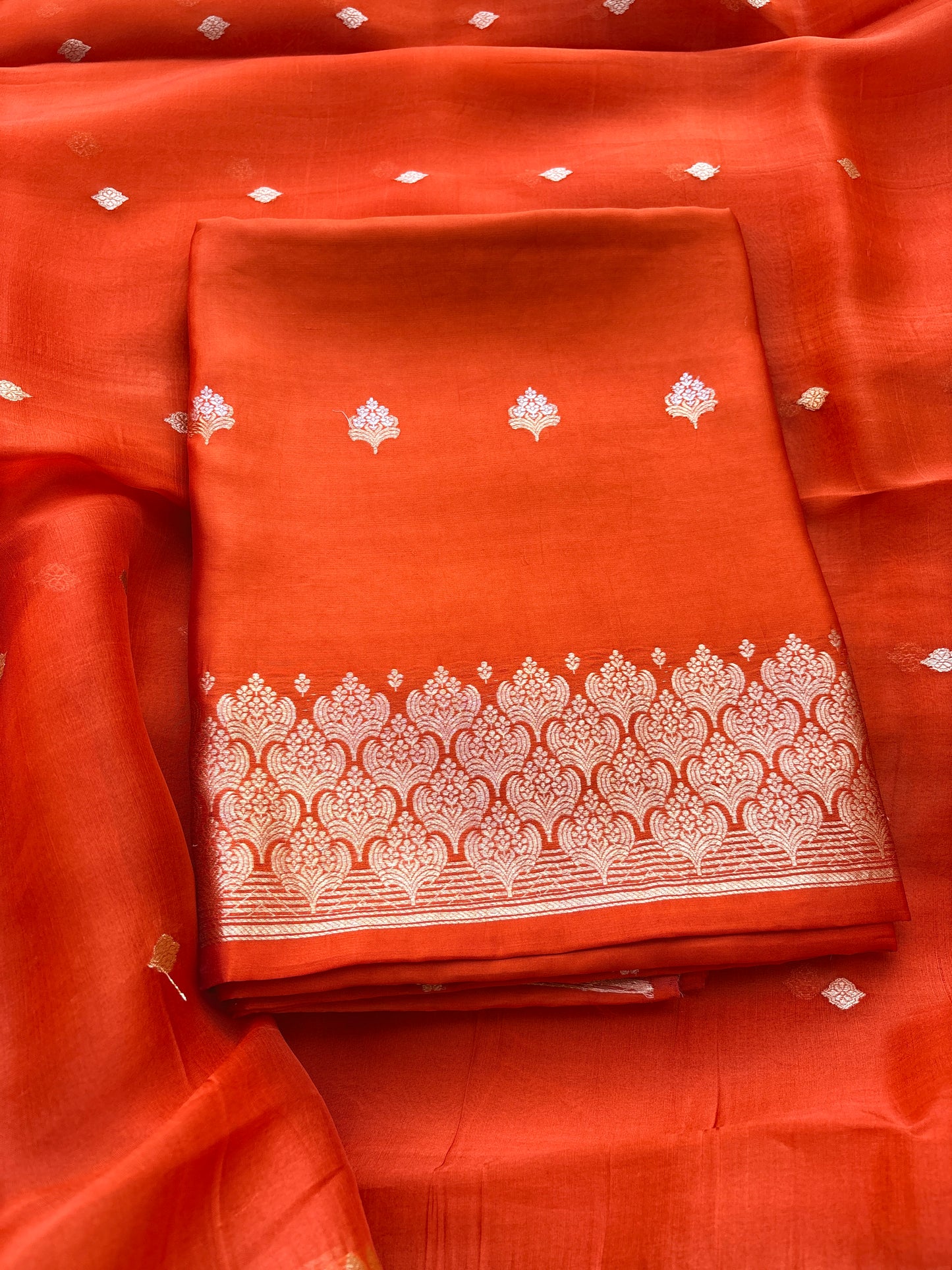 Rust orange mango silk kadhwa suit set
