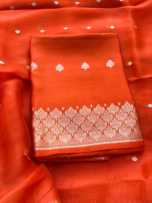 Rust orange mango silk kadhwa suit set