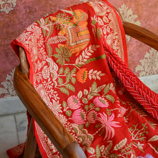 Red Khaddi georgette figure dupatta