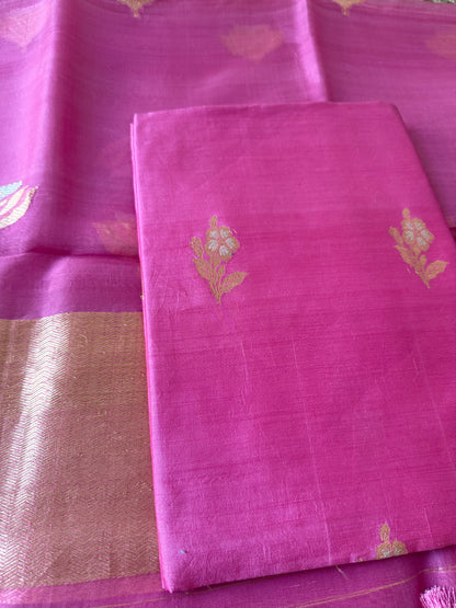 Pink chiniya silk meendar kurta, kora silk dupatta and plain bottom